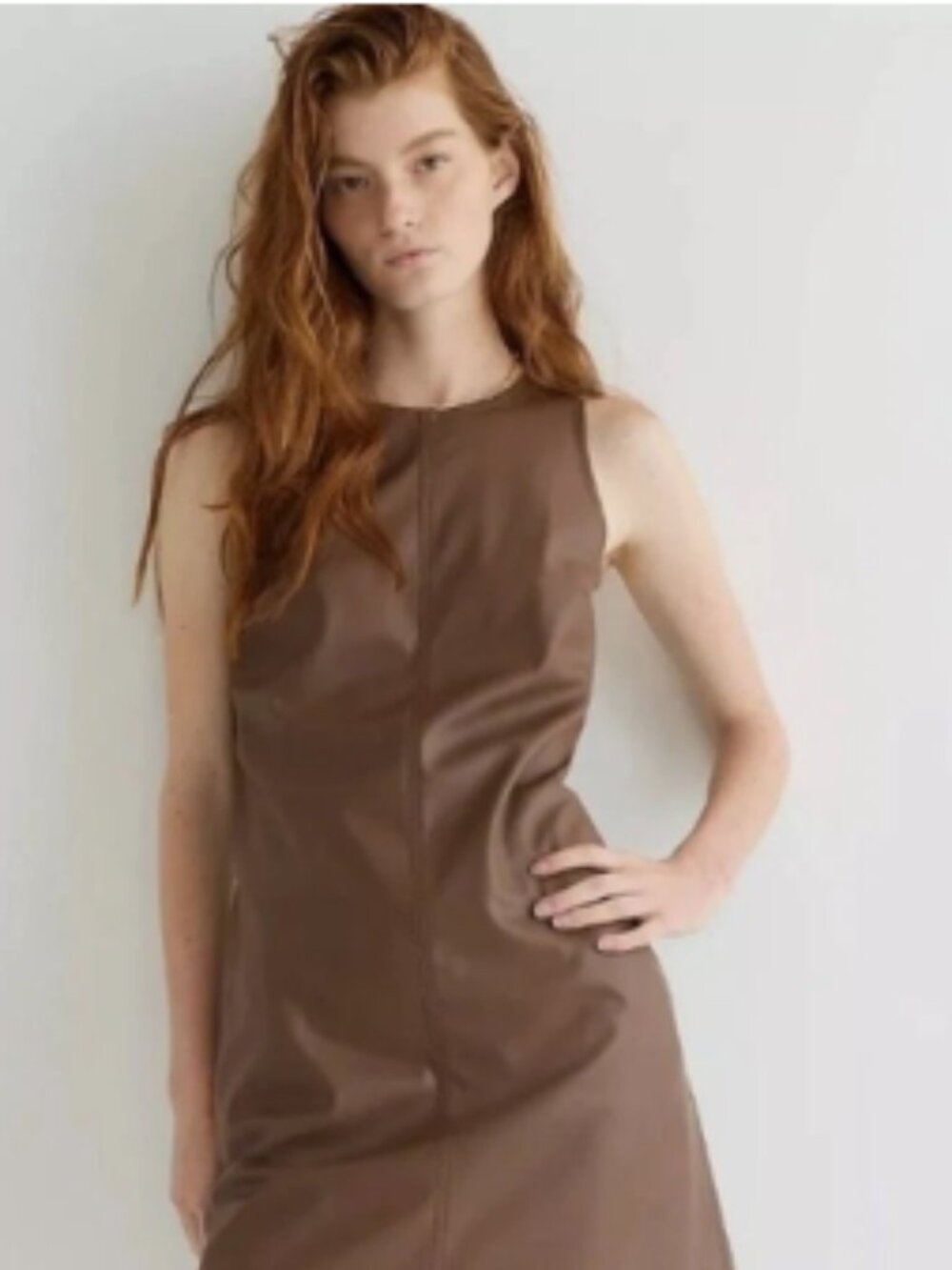 J. Crew Faux Leather Shift Dress-Brown-Medium